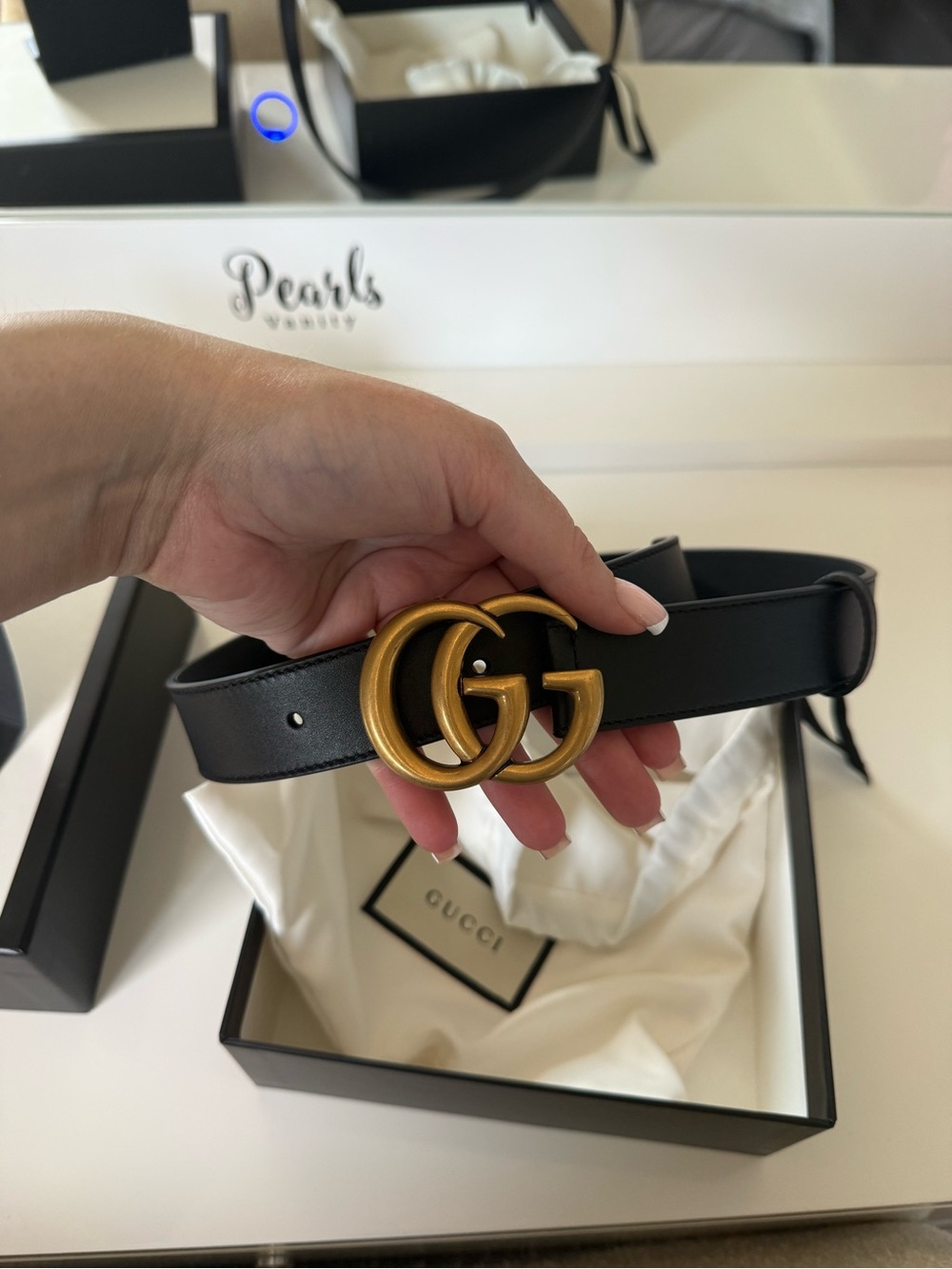 Gucci Black Leather Belt with Gold Double G Buckle